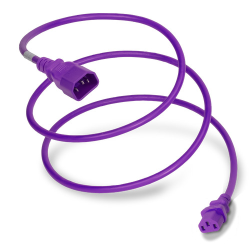 Power Cord, C14 to C13, 14/3 AWG, 15Amp, 250V SJT Jacket, Purple, (Coiled)
