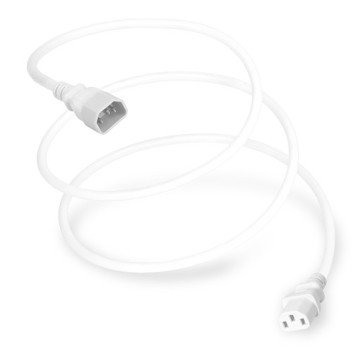1413-H-012-WHT - Power Cord, C14 to C13, 14/3 AWG, 15Amp, 250V SJT Jacket, White (Coiled)