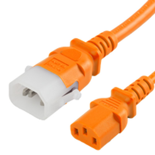 P-Lock Secure Locking Power Cord, C14 (P-Lock) to C13, 14 AWG, 15 Amp, 250V, SJT Jacket, Orange
