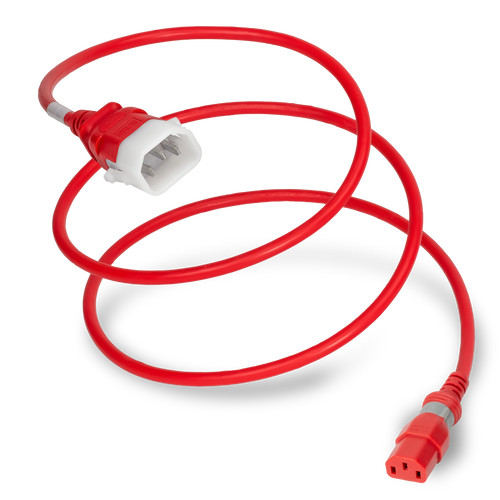 Dual Lock - P-Lock Secure Locking Power Cord, C14 (P-Lock) to (Locking) C13, 14 AWG, 15 Amp, 250V, SJT Jacket, Red
