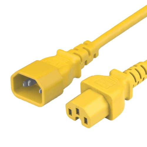 1415-H-012-YEL - Power Cable, C14 to C15, 14/3, 15A/250V, 14awg, SJT Jacket, Yellow, cord ends