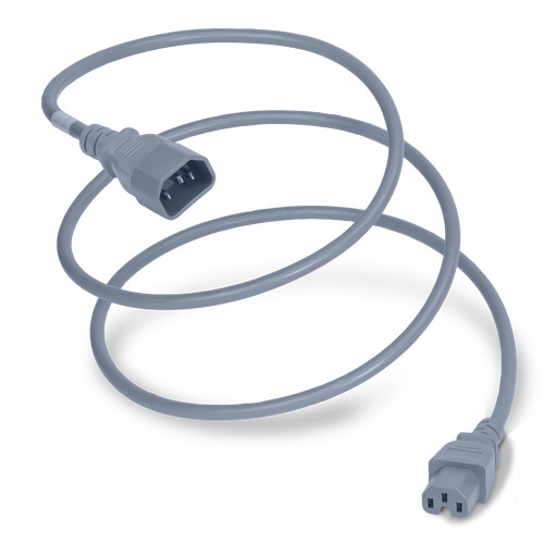 Power Cable, C14 to C15, 14/3, 15A/250V, 14awg, SJT Jacket, Gray (Coiled)