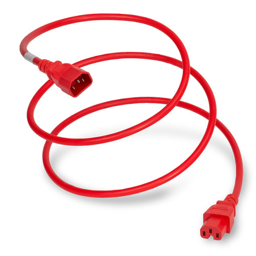 1415-H-012-RED - Power Cable, C14 to C15, 14/3, 15A/250V, 14awg, SJT Jacket, Red (Coiled)