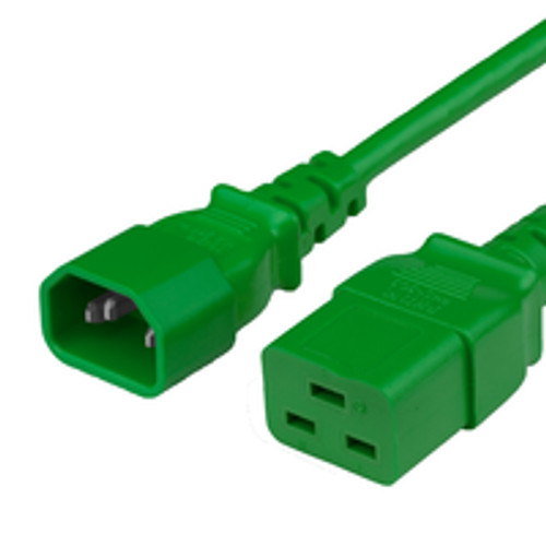 Power Cord, C14 to C19, 14/3 AWG, 15Amp, 250V SJT Jacket, Green