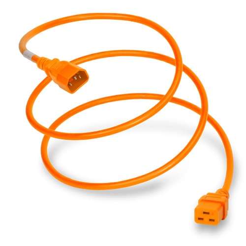 Power Cord, C14 to C19, 14/3 AWG, 15Amp, 250V SJT Jacket, Orange (Coiled)