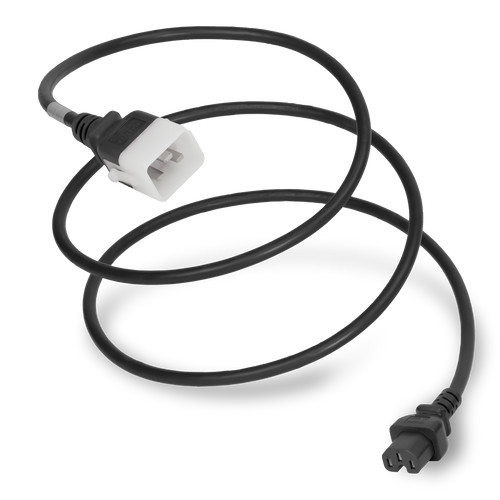 P-Lock Secure Locking Power Cord, C20 (P-Lock) to C15, 14 AWG, 15 Amp, 250V, SJT Jacket, Black (Coiled)