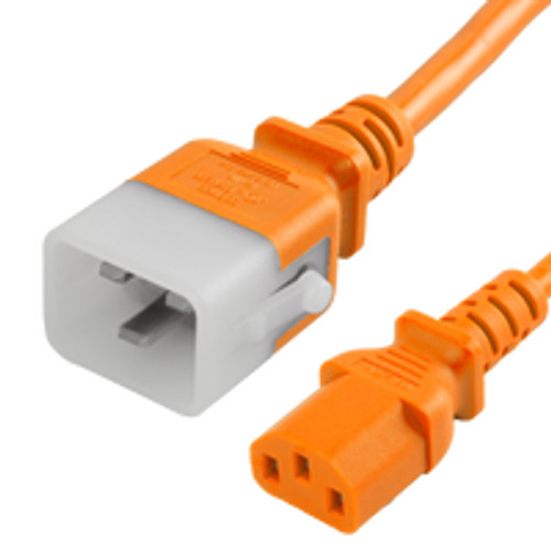 P-Lock Secure Locking Power Cord, C20 (P-Lock) to C13, 14 AWG, 15 Amp, 250V, SJT Jacket, Orange