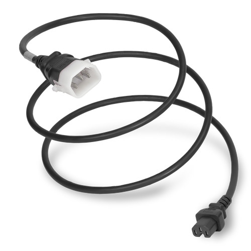 14K15-H-xxx - Black P-Lock C14 to C15 secure locking power cord rated for 15A and 250V. Features 14 AWG conductors and a durable SJT jacket for reliable power connections. (Coiled cord)