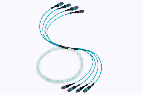 Fiber Cable, (4) MTPE/UPC(F) - (4) MTPE/UPC(F), 48 Fiber,50/125 OM3, Sleeved Indoor 3mm Microcore, ONFP Aqua Jacket