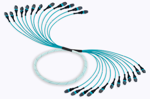 Fiber Cable, (12) MTPE/UPC(F) - (12) MTPE/UPC(F), 144 Fiber,50/125 OM3, Sleeved Indoor 3mm Microcore, ONFP Aqua Jacket