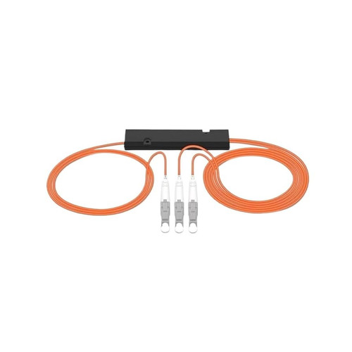 1x2 FBT (Fused Biconical Taper) Fiber Optic Splitter, 850/1300, 50/50 Split, Type G Package, 2mm Buffer, OM1 Glass, w/ LC/UPC connectors, Orange 2mm Buffer, 12 Inch Input and Output