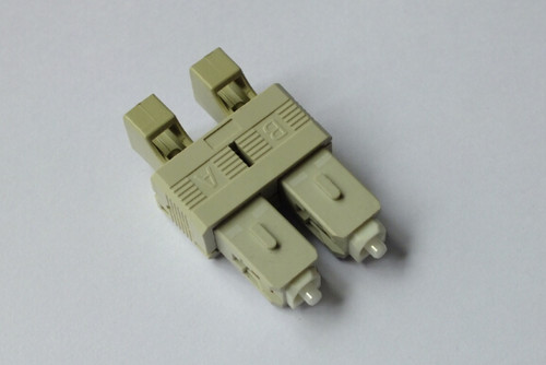 Hybrid Fiber Adapter, SC Male Duplex Coupler to LC Female Connector body, 62.5/125 OM1 Glass