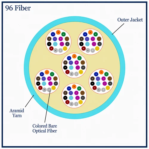 M50MD96C4NPA24-A - 96 Fiber, OM4, Indoor, Micro Distribution, Plenum, 9.4mm OD - 2.4mm Sub Units, Corning® ClearCurve® , cross section view
