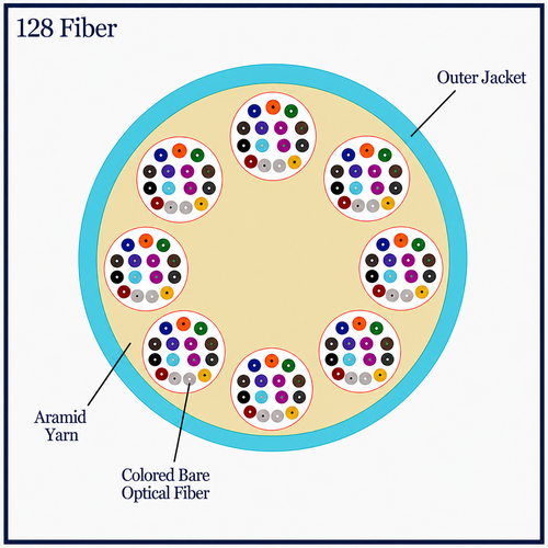 M50MD128C4NPA24-A - 128 Fiber, OM4, Indoor, Micro Distribution, Plenum, 11.0mm OD - 2.4mm Sub Units, Corning® ClearCurve® , cross section view