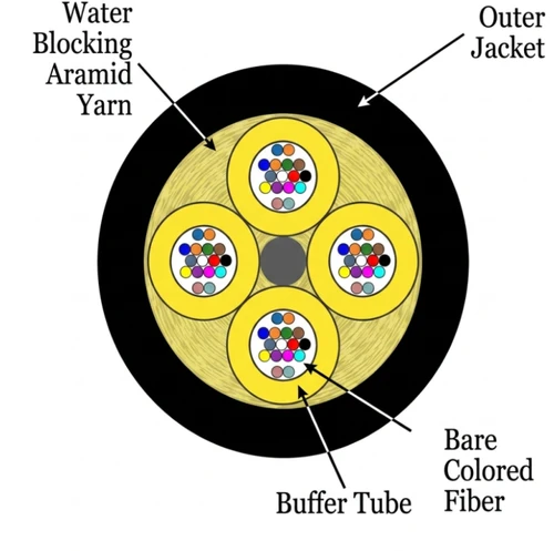 S09DL48CZNPBL25 - 48 Fiber, I/O, Dry Loose Tube,  Corning® SMF-28 Ultra, ONFP - cross section view