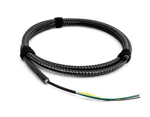 S09DL12CZNPxx25-AIA2 - 12 Fiber, Armored Interlocking, I/O, Dry Loose Tube,  Corning® SMF-28® Ultra, 13.0mm OD, OFNP - coiled view in black