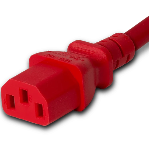1413-SVT-xxx-RED - Power Cord, C14 to C13, 18/3 AWG, 10Amp, 250V SVT Jacket, Red, C13 cord end view