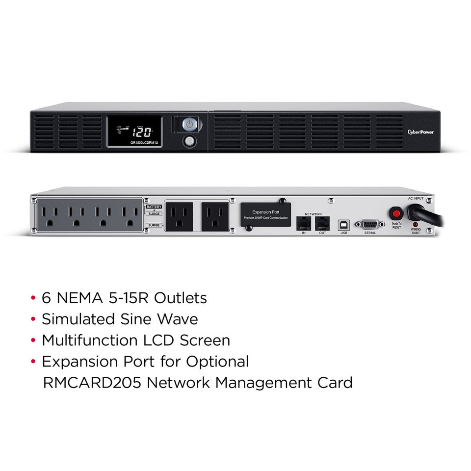 OR1500LCDRM1U - CyberPower OR1500LCDRM1U UPS System Smart App Intelligent LCD - front and back images together