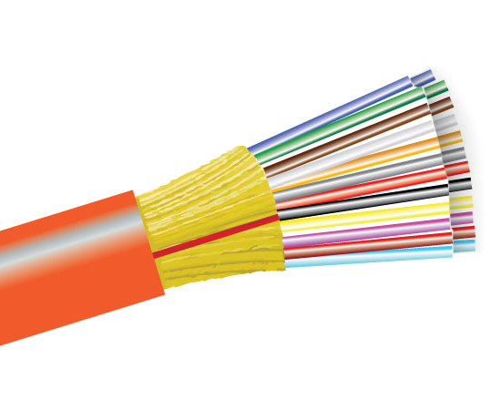 OCC, DX, Distribution Series, 24-Strand, 900um Tight Buffered, Indoor/Outdoor, OFNR Rated, OM2, 50/125, layer image, orange, Cables Plus USA