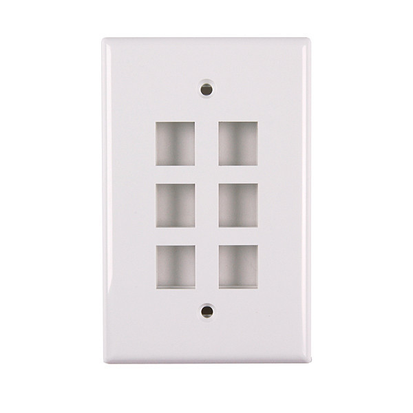 Single Gang Faceplate, Standard Style with Six Ports