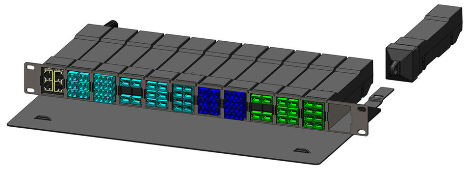 HD8² Rack Mount Enclosure, 1RMS Frame, 12 Cassette Chassis, With Tray, Black