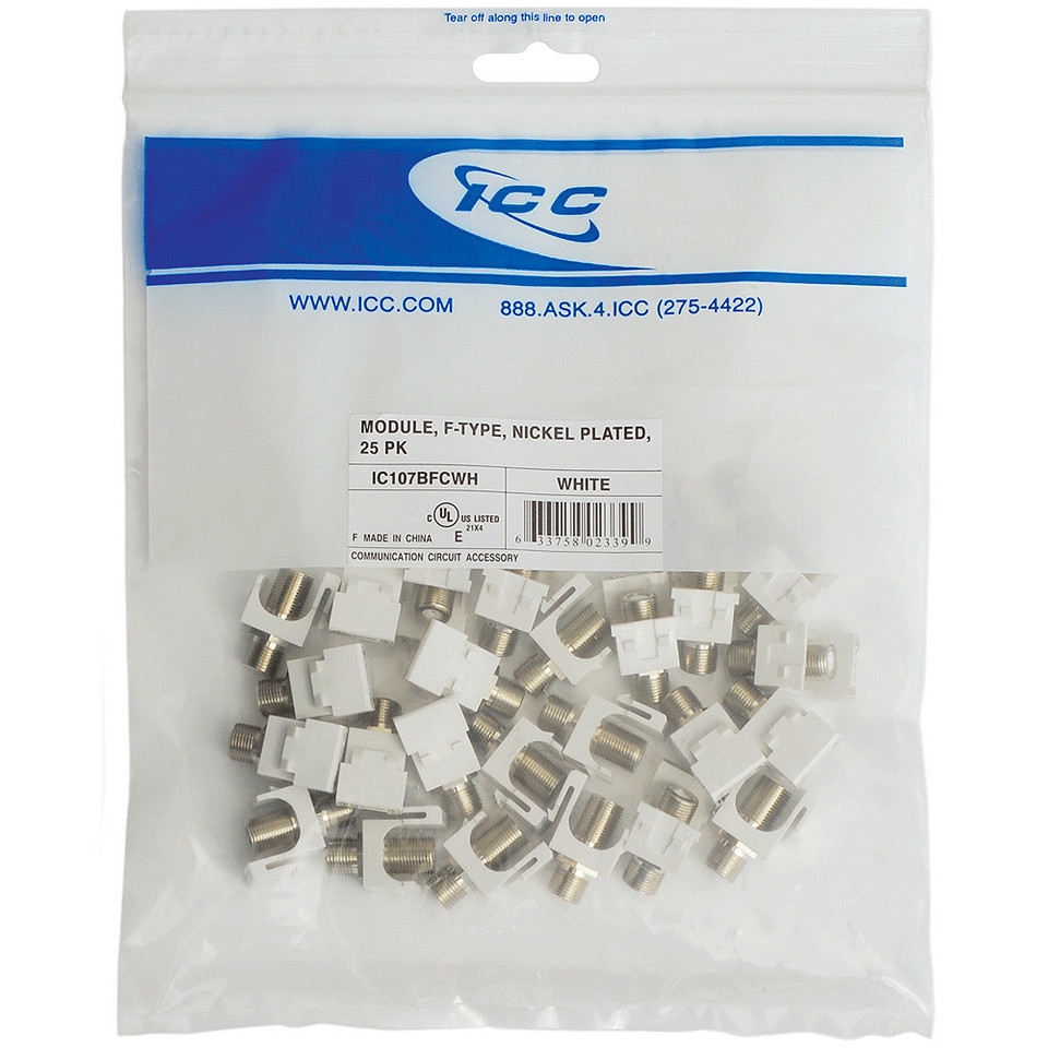 IC107BFCWH - F-TYPE Nickel Plated 25 PK White