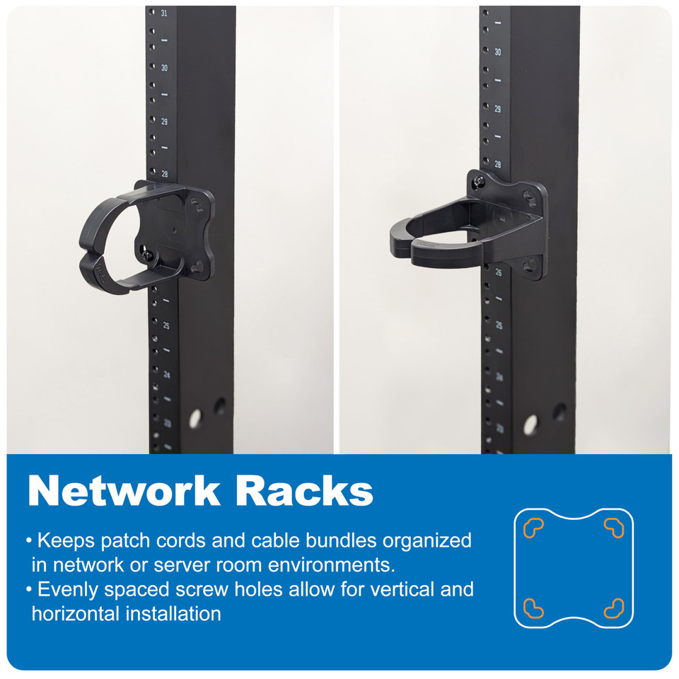 3” Plastic Cable Management Ring, Vertical/Horizontal, Rack or Wall Mount, Pack of 1 – Cable Organizer for Network Racks and Structured Cabling