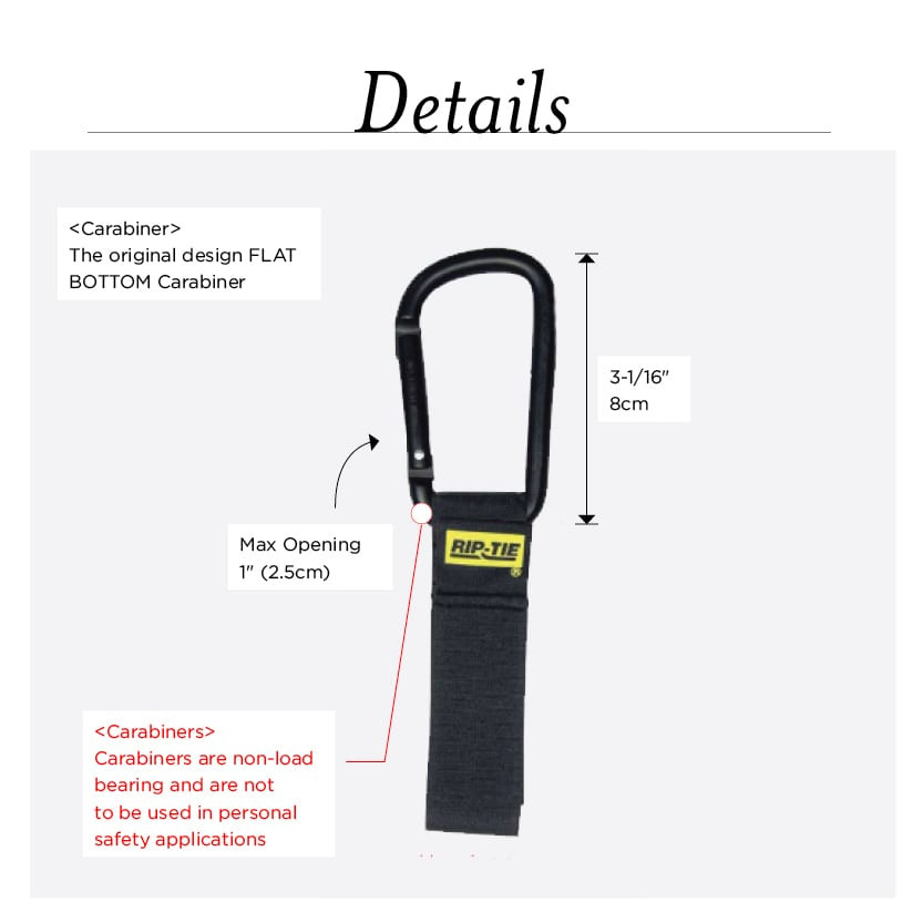 Rip-Tie CableCarrier with Black Carabiner, 1 Inch Wide, Detail