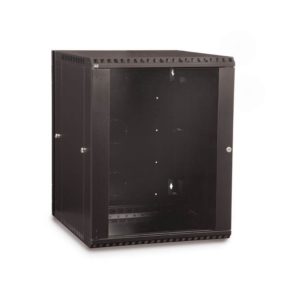 15U LINIER® Swing-Out Wall Mount Cabinet - Glass Door, front view