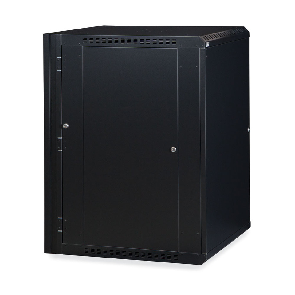 18U LINIER® Swing-Out Wall Mount Cabinet - Solid Door, side angled view