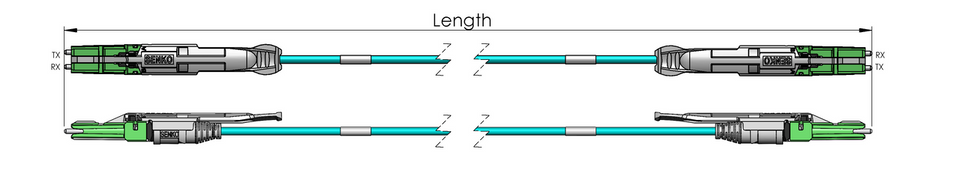 Fiber Patch Cable, CS-CS, UPC, MM 50/125 Micron OM5 Fiber, Senko CS 55mm, Pull Tab, 2.0mm MicroDual OFNR Rated