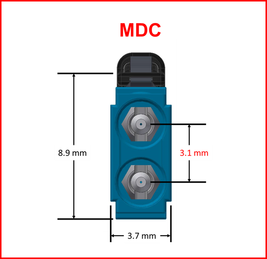 HD8² Cassette, 24 Strand, 50/125 OM3, MDC/UPC (12) Port, Aqua Duplex, Front - (1) Port MTP Elite 24 Fiber Rear, Male Aqua, Straight (Type A) Pinout