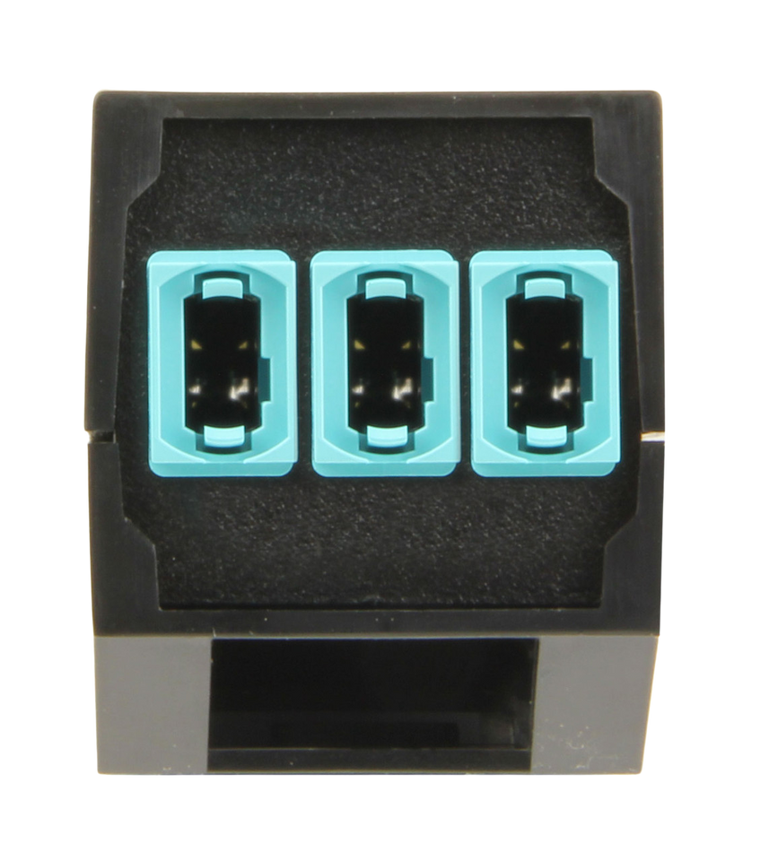 HD8² Cassette, 36 Strand, 50/125 OM4, MDC/UPC (18) Port, Aqua Duplex, Front - (3) Port MTP Elite 12 Fiber Rear, Male Aqua, Straight (Type A) Pinout