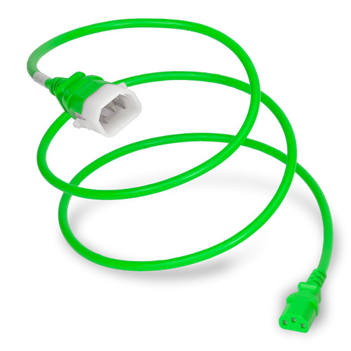 P-Lock Secure Locking Power Cord, C14 to C13, 18 AWG, 10Amp, 250V, SVT Jacket, Green (Coiled)