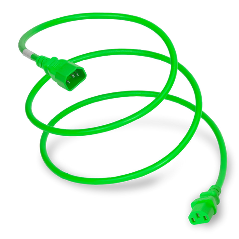 Power Cord, C14 to C13, 14/3 AWG, 15Amp, 250V SJT Jacket, Green (Coiled)