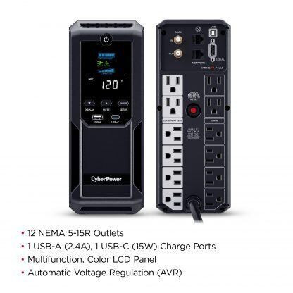 CP1500AVRLCD3  - CyberPower UPS System Intelligent LCD Series, Front and Rear view