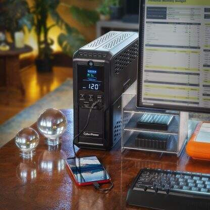 CP1500AVRLCD3  - CyberPower UPS System Intelligent LCD Series, Front on desk view
