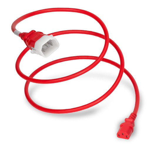 P-Lock Secure Locking Power Cord, C14 (P-Lock) to C13, 14 AWG, 15 Amp, 250V, SJT Jacket, Red (Coiled)