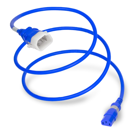 DL1413-H-018-BLU - Dual Lock - P-Lock Secure Locking Power Cord, C14 (P-Lock) to (Locking) C13, 14 AWG, 15 Amp, 250V, SJT Jacket, Blue Coiled