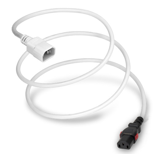 A-Lock Secure Locking Power Cord, C13 (A-Lock) to C14, 14 AWG, 15 Amp, 250V, SJT Jacket, White (Coiled)