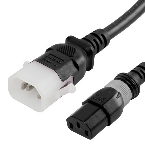 DL1413-H-024 - Dual Lock - P-Lock Secure Locking Power Cord, C14 (P-Lock) to (Locking) C13, 14 AWG, 15 Amp, 250V, SJT Jacket, Black, cord ends