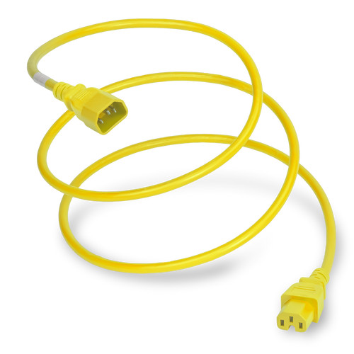 1415-H-012-YEL - Power Cable, C14 to C15, 14/3, 15A/250V, 14awg, SJT Jacket, Yellow, (coiled)