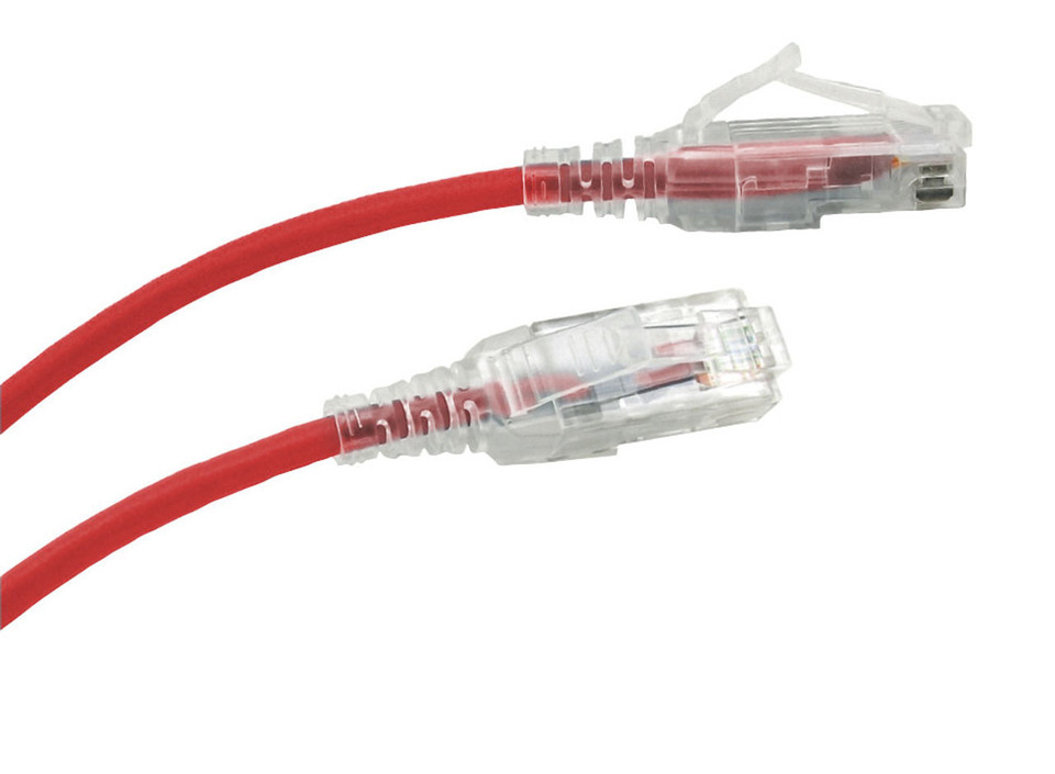 UL728-8006RD-CG - Cat6, 28AWG, Finger Boot, "Slim Jacket", Red Jacket cord ends