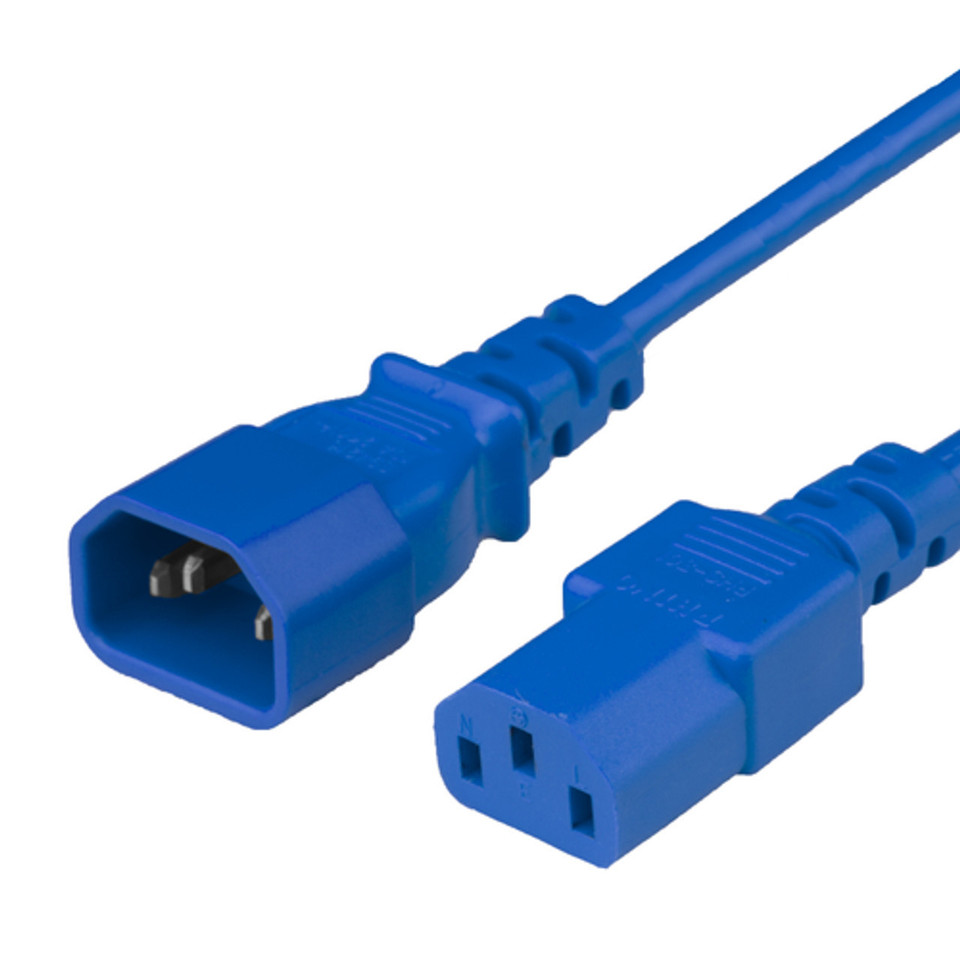 1413-F-012-BLU - Power Cord, C14 to C13, 18/3 AWG, 10Amp, 250V SJT Blue Jacket (ends)