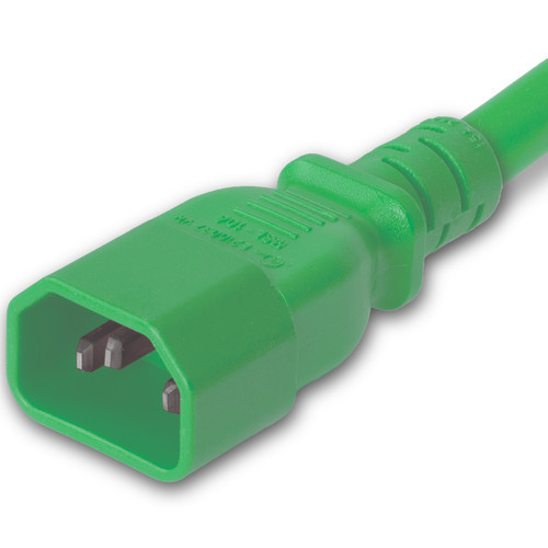 1413-F-018-GRN - Power Cord, C14 to C13, 18/3 AWG, 10Amp, 250V SJT Green Jacket (C14 side)