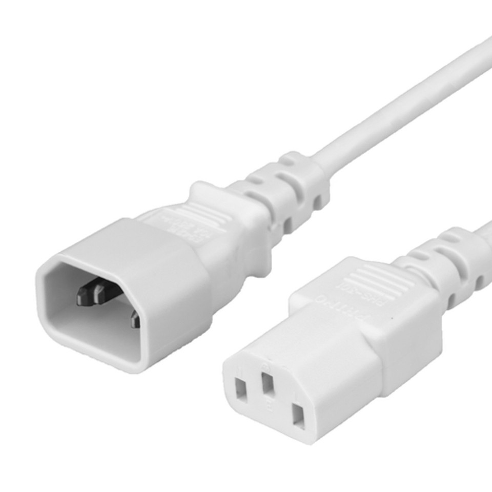 1413-F-012-WHT - Power Cord, C14 to C13, 18/3 AWG, 10Amp, 250V SJT White Jacket (ends)