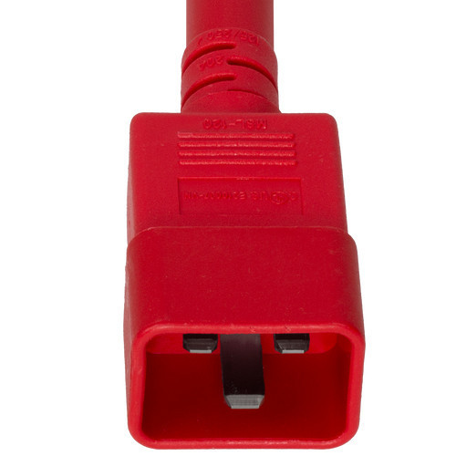 2019-J-012-RED - Power Cord, C20 to C19, 12/3 AWG, 20 Amp, 250V SJT Red Jacket (C20 end)