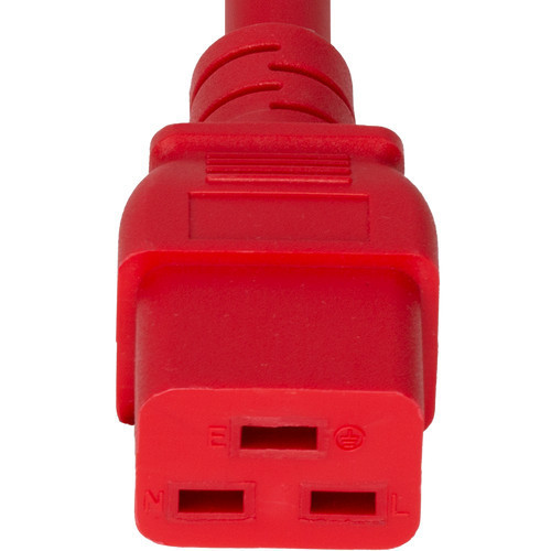 2019-J-012-RED - Power Cord, C20 to C19, 12/3 AWG, 20 Amp, 250V SJT Red Jacket (C19 end)