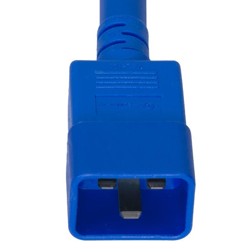 2013-H-012-BLU - Power Cable, IEC 60320 C20 to C13, 14awg, 15AMP, 250V, Blue Jacket (C20 end)