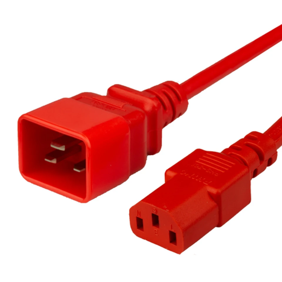 2013-H-012-RED - Power Cable, IEC 60320 C20 to C13, 14awg, 15AMP, 250V, Red Jacket (both reds)